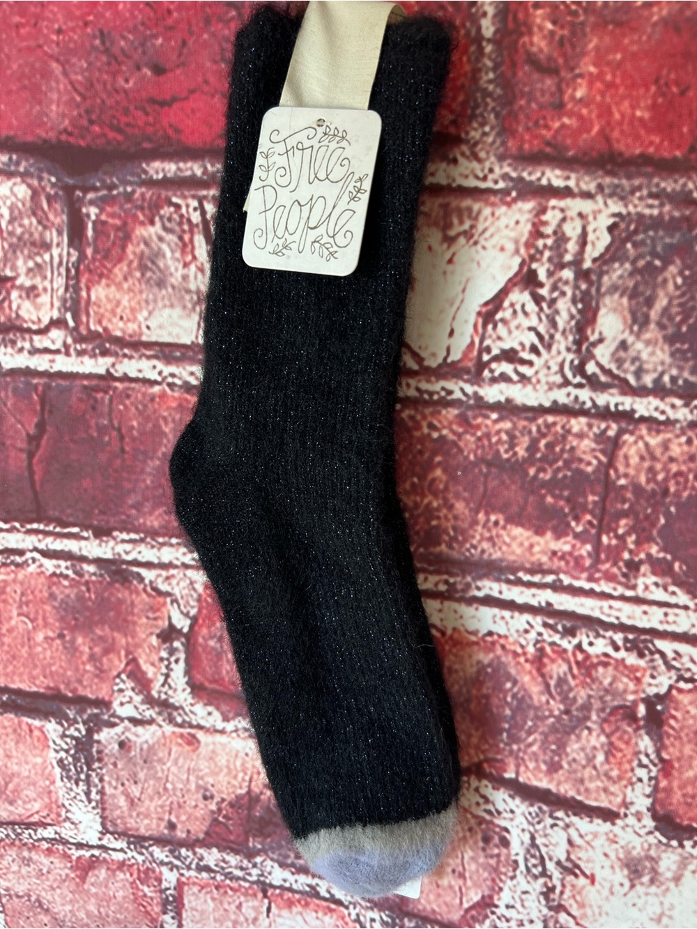 Free People Black Fuzzy Lilac Blue Sparkle Shimmer Crew Socks NWT